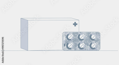 Medical pills, blister pack, white box, pharmaceutical packaging, health supplement