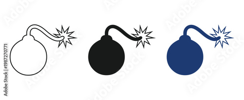 Bomb Icon Set – Simple, Modern Outline and Filled Vector Design