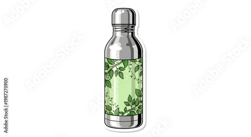 Eco-friendly stainless steel water bottle with green leaf design
