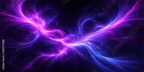 This abstract purple fractal wallpaper features glowing lines and flowing waves of energy that create a futuristic motion pattern against a dark textured backdrop