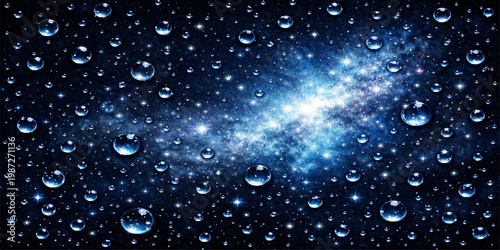 Fresh blue liquid water drops form a clean macro texture pattern on this cold glass surface with light bubbles and nature inspired aqua rain backgrounds for a crisp underwater wallpaper design