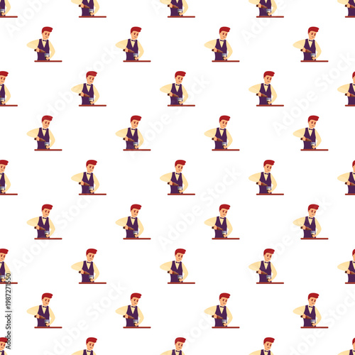 Bartender serving a beverage from a bottle into a glass, creating a seamless background