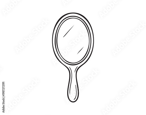 Refined handheld mirror for beauty routines. Decorative mirror with soft illumination and classic design. Ornate rounded mirror showcasing vintage elegance and gentle reflection for daily grooming