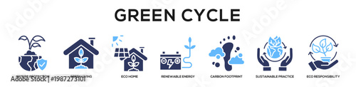 Glyphcolor - Green Cycle web banner icon vector illustration concept