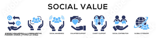 Glyphcolor - Social Value web banner icon vector illustration concept