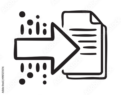 Data migration arrow importing document file, modern icon representing secure conversion and ETL workflow fits data engineer, IT admin, or AIpowered integration tool communication