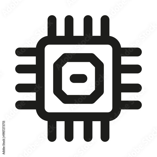 Microchip CPU icon. Modern processor clean isolated line icon for computer hardware systems, ideal for computing power, semiconductor technology and digital processing.