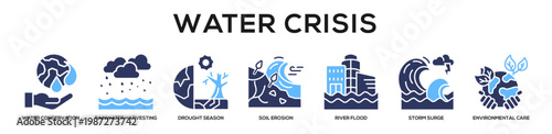 Glyphcolor - Water Crisis web banner icon vector illustration concept