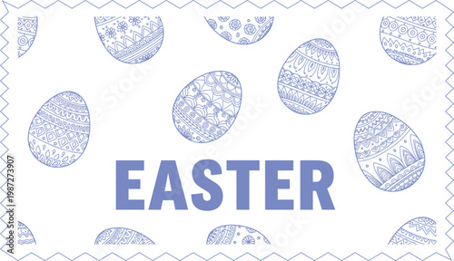 Easter stamp with blue egg patterns and silhouette elements