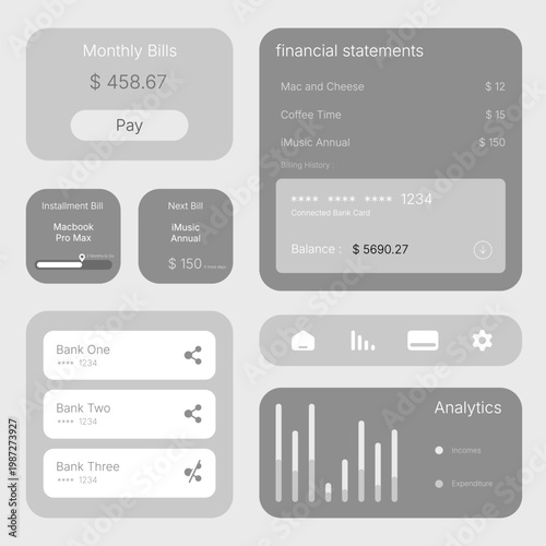 Modern financial dashboard UI kit with banking and analytics components