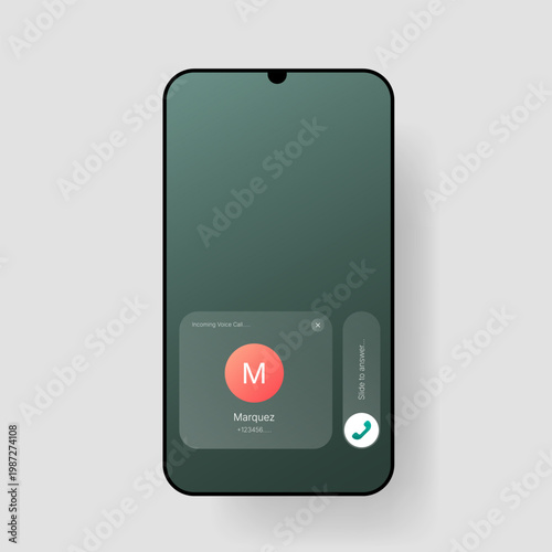 Modern smartphone incoming call interface with slide answer interaction