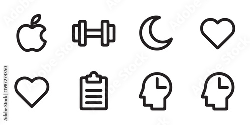 Lifestyle and Health Line Icons for Wellness and Productivity Apps
