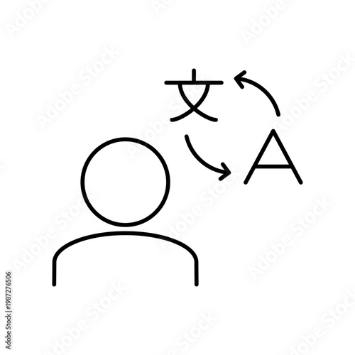 人と文字変換のマークを用いて、翻訳を表現したアイコン