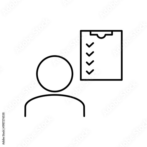 人とチェックリストのマークを用いて、チェックや確認を表現したアイコン
