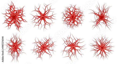 isolated 3d render red network structures resembling neurons educational medical biology or scientific research