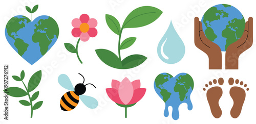 Various shapes of Earth icons, environment and sustainability concept, Earth Day symbols, love our planet message, globe design variations, clean vector illustration for websites, presentations, and e
