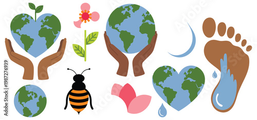 Various shapes of Earth icon set, Earth Day and environment concept, sustainability and eco friendly symbols, love our planet theme, globe variations, modern flat vector design for awareness campaigns