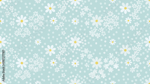 Bilde på lerret Delicate white daisies and small dots create a pastel pattern