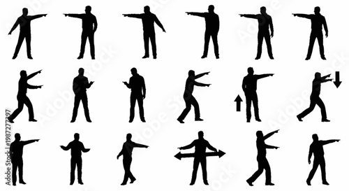 Silhouette Figures Demonstrating Various Actions and Poses.