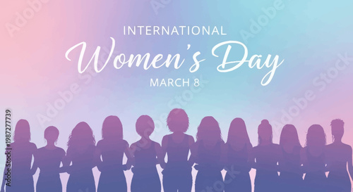 Silhouette of Women Celebrating International Womens Day on March 8th.