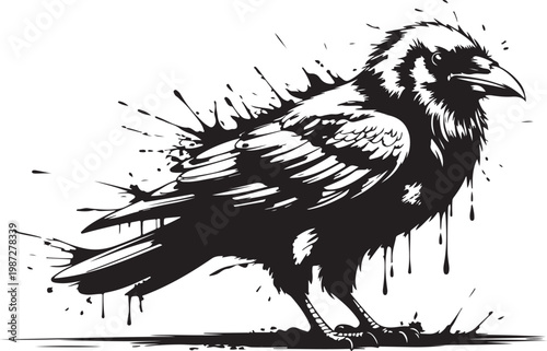 Bird graffiti silhouette, eagle grunge icon, crow spray wall art symbol, grafitti tag isolated. Black Ink Crow Street Art