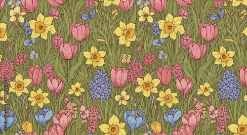 Colorful flowers in a lush green field