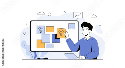 Man with Lightbulb Idea on Board - Business Strategy and Innovation Concept