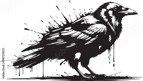 Bird graffiti silhouette, eagle grunge icon, crow spray wall art symbol, grafitti tag isolated. Black Ink Crow Street Art