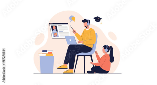Online Education: Teacher and Student with Laptop, Video Call, E-learning Concept