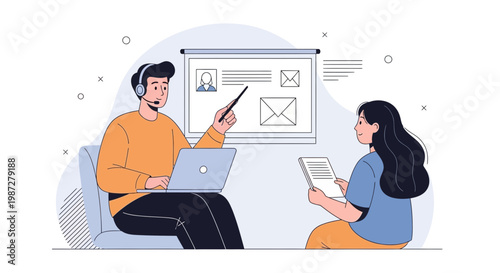 Online training, e-learning, digital education, remote learning, business presentation, teamwork