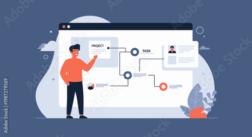 Project management workflow, tasks and team collaboration concept illustration