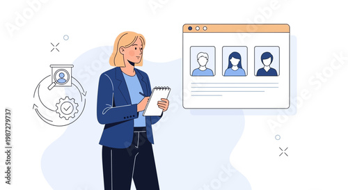Recruitment process, HR manager selecting candidates from online profiles for job hiring