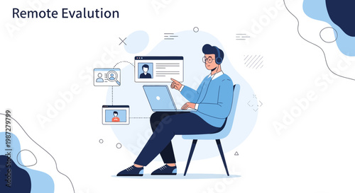 Remote Evaluation: Man with Laptop and Video Calls for Job Interview or Assessment