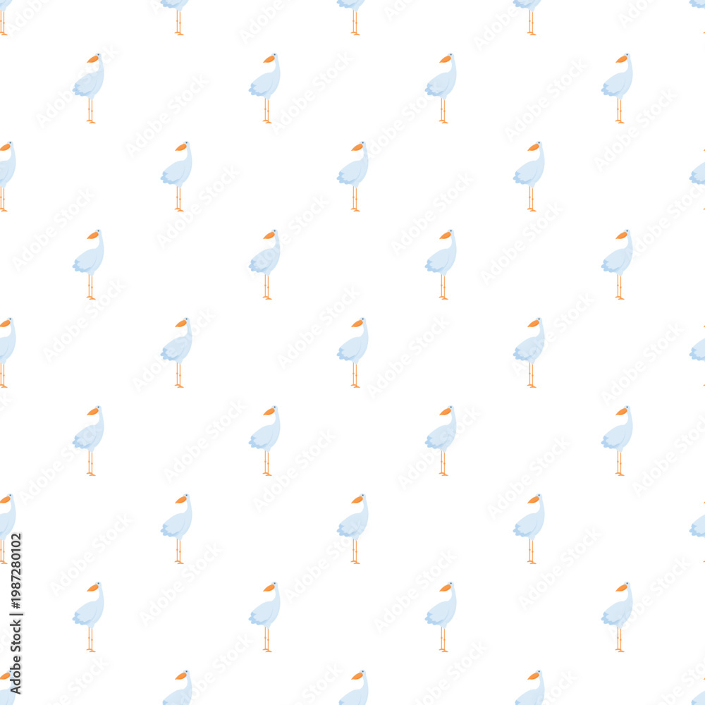 Fototapeta premium Stork bird children's pattern on white background