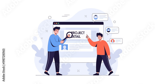 Teamwork analyzing project details on a digital screen, business concept