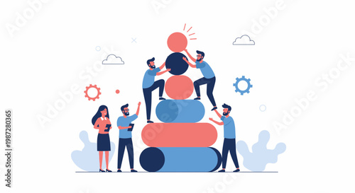 Teamwork building a pyramid, business growth, collaboration, success, strategy, achievement