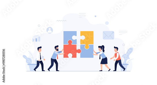 Teamwork Business People Assembling Jigsaw Puzzle Pieces Together