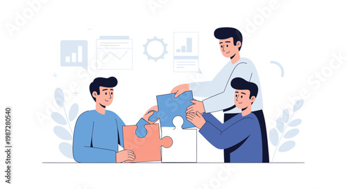 Teamwork assembling puzzle pieces, business collaboration, strategy, success, problem solving