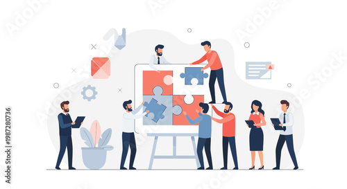 Teamwork puzzle collaboration business people building strategy success teamwork