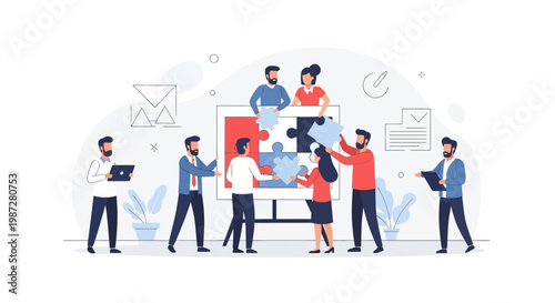 Teamwork puzzle collaboration business people connecting pieces strategy planning