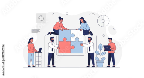 Teamwork puzzle collaboration business people connecting ideas strategy success