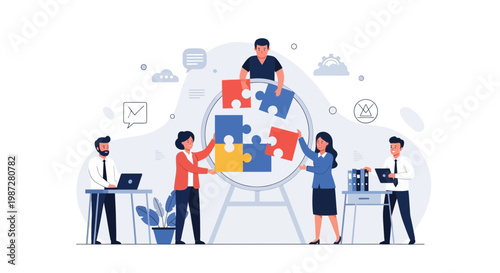 Teamwork puzzle collaboration business people solving strategy problem together