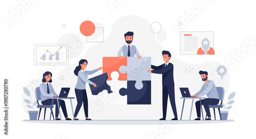 Teamwork puzzle collaboration business people connecting pieces strategy success