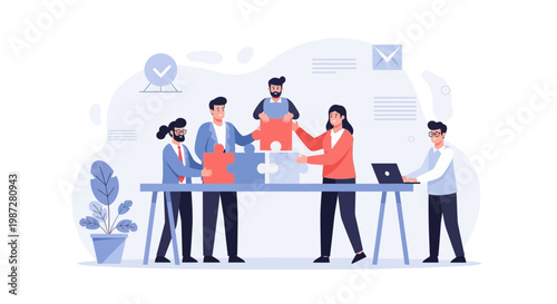 Teamwork puzzle collaboration business people strategy success working together concept