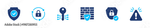 Cyber security icon set. protection, encryption, firewall, privacy, safety. solid style icon collection.