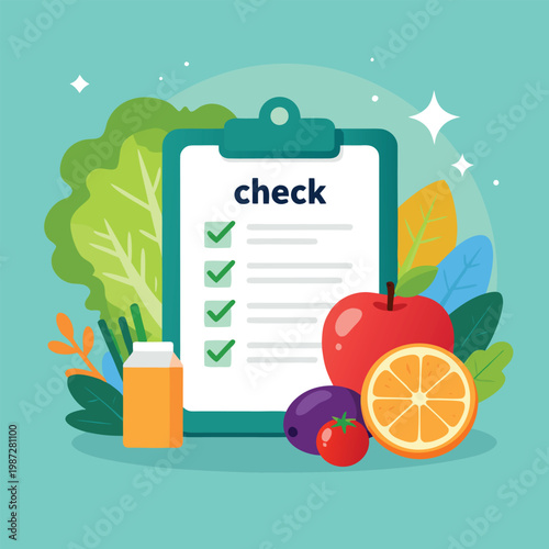 Food Nutrition Checklist | Balanced Diet with Fresh Fruits and Healthy Living