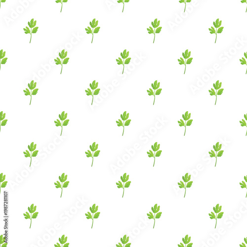 Parsley leaves forming a repeating pattern on a white background