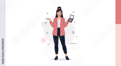 Stylish Woman Holding Makeup Palette, Makeup Artist, Beauty Blogger, Fashion Illustration