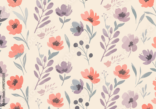 Soft watercolor flowers forming a peaceful and balanced botanical composition