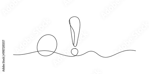 A minimalist single line drawing illustration of an exclamation mark with a circular base form Vector, illustration